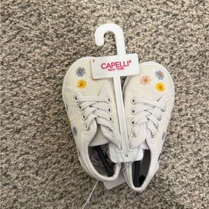 Capelli of New York Kids' White Sneakers with Floral Embroidery